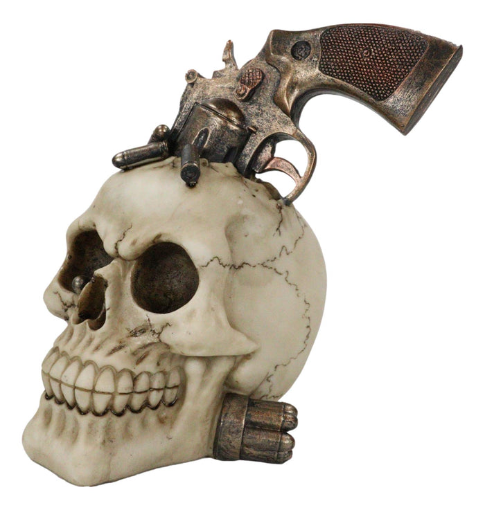Ebros Gift Wild West Cowboy Western Outlaw Skull With Pistol Gun And Ammo Bullets Figurine