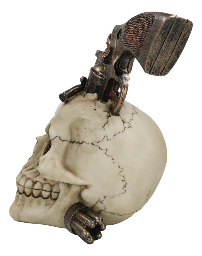 Ebros Gift Wild West Cowboy Western Outlaw Skull With Pistol Gun And Ammo Bullets Figurine