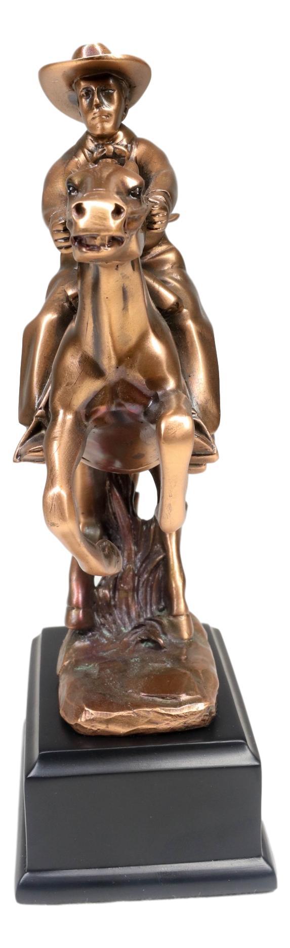 Ebros Gift Wild West Cowboy With Rearing Horse In Pursuit Bronze Electroplated Figurine