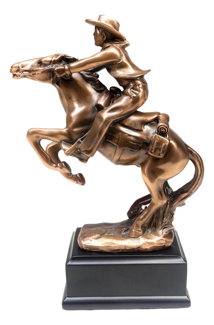 Ebros Gift Wild West Cowboy With Rearing Horse In Pursuit Bronze Electroplated Figurine