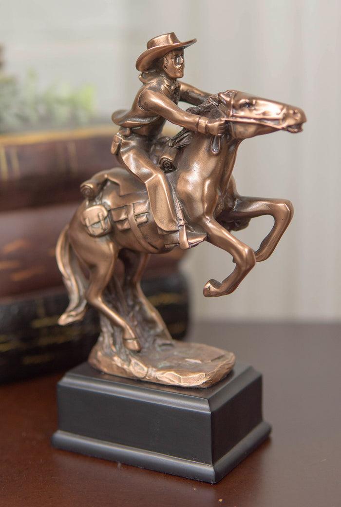 ebros gift Wild West Cowboy With Rearing Horse In Pursuit Bronze Electroplated Figurine