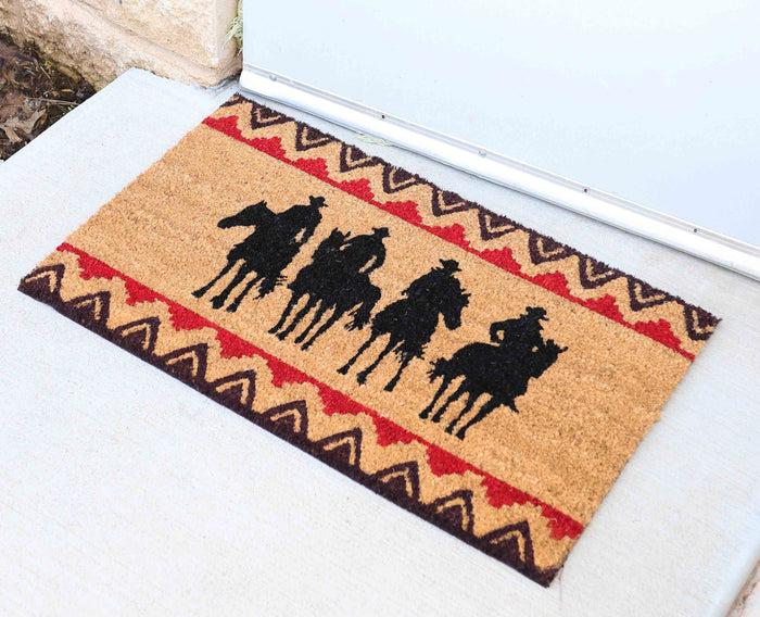 Ebros Gift Wild Western Cowboys Horse Riders Coir Coconut Fiber Floor Mat Doormat 29"X17"