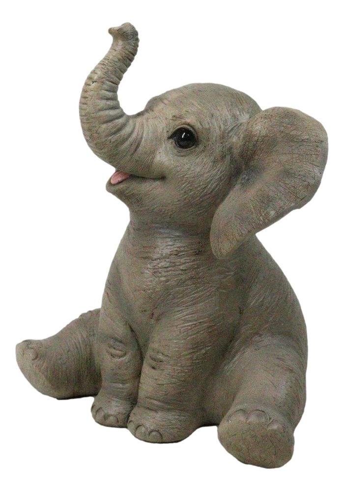Ebros Gift Wildlife African Savanna Elephant Young Calf With Trunk Up Figurine 5"
