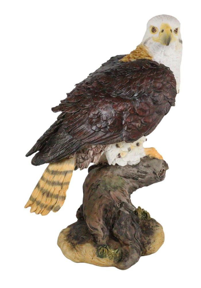 Ebros Gift Wildlife Bald Eagle On Tree Stump Statue Birds Of Prey Figurine 10"H