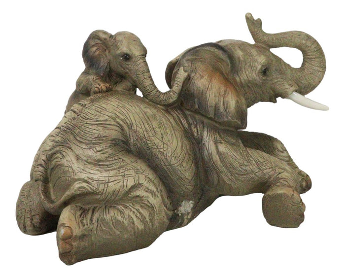 Ebros Gift Wildlife Jungle Play Safari Savanna Elephant Father And Calf Resting Figurine