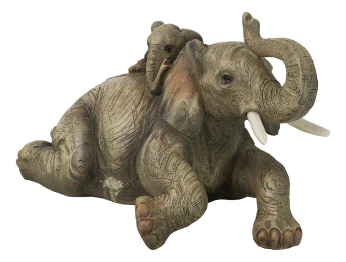 Ebros Gift Wildlife Jungle Play Safari Savanna Elephant Father And Calf Resting Figurine
