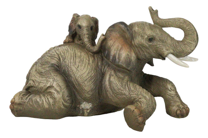 ebros gift Wildlife Jungle Play Safari Savanna Elephant Father and Calf Resting Figurine
