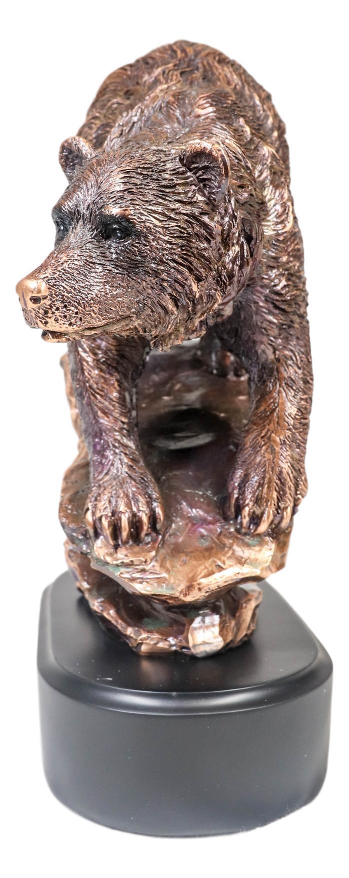 Ebros Gift Wildlife Large Grizzly Bear Going Down Hill Bronze Electroplated Resin Figurine