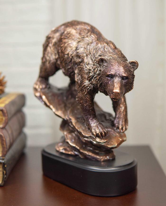ebros gift Wildlife Large Grizzly Bear Going Down Hill Bronze Electroplated Resin Figurine