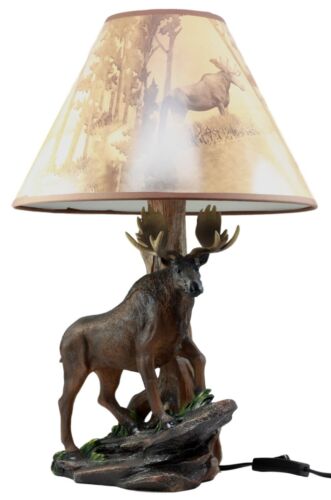 Ebros Gift Wildlife Nature Bull Moose Grand Elk Desktop Table Lamp With Nature Shade 20"H
