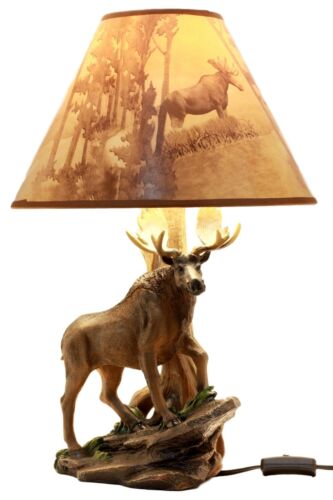 ebros gift Wildlife Nature Bull Moose Grand Elk Desktop Table Lamp With Nature Shade 20"H
