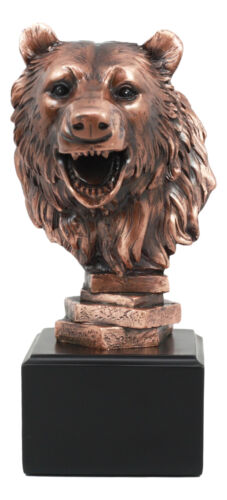 Ebros Gift Wildlife Roaring Bear Bust Statue Bronze Electroplated Bear Figurine With Base