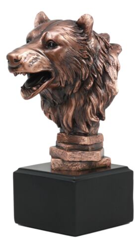 Ebros Gift Wildlife Roaring Bear Bust Statue Bronze Electroplated Bear Figurine With Base