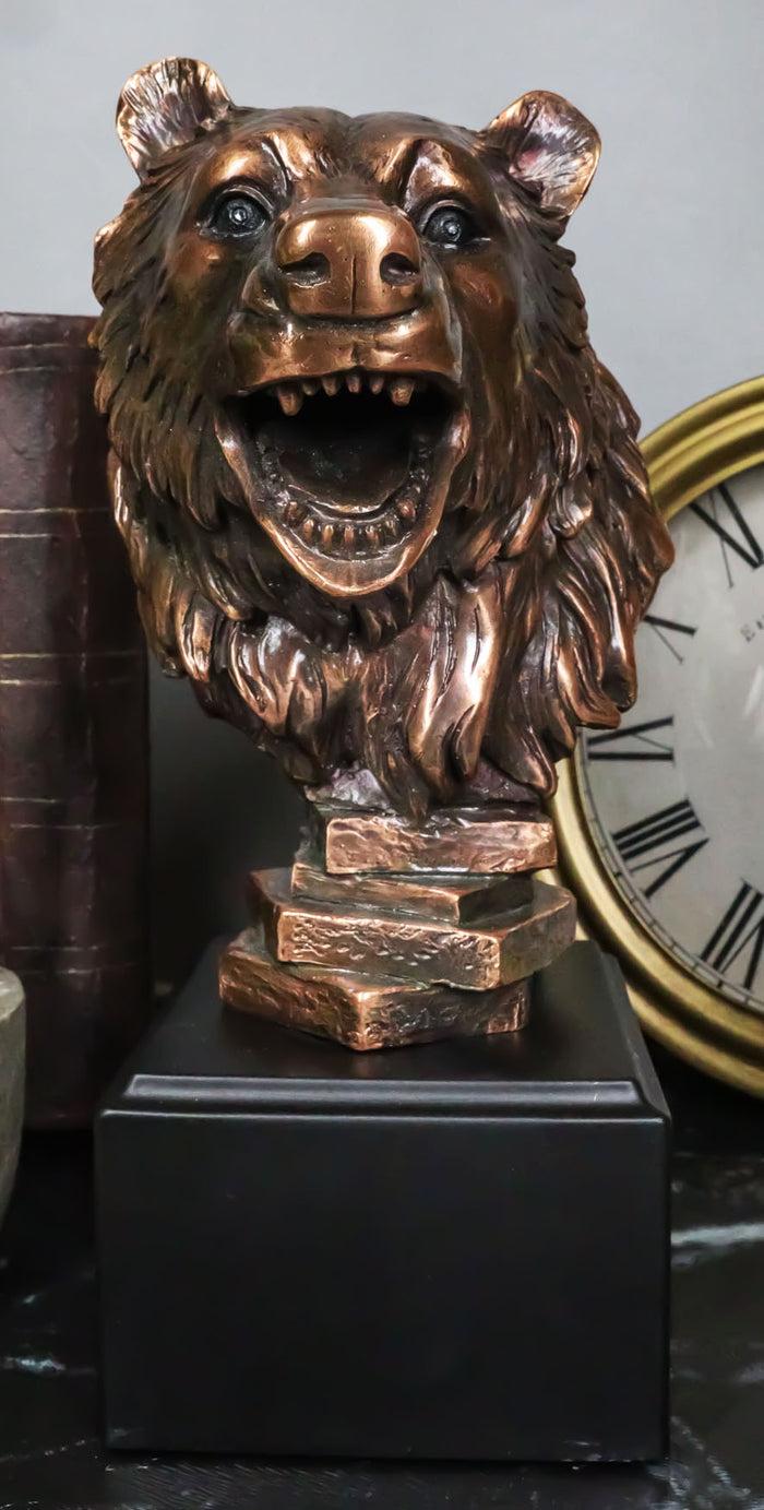 ebros gift Wildlife Roaring Bear Bust Statue Bronze Electroplated Bear Figurine With Base