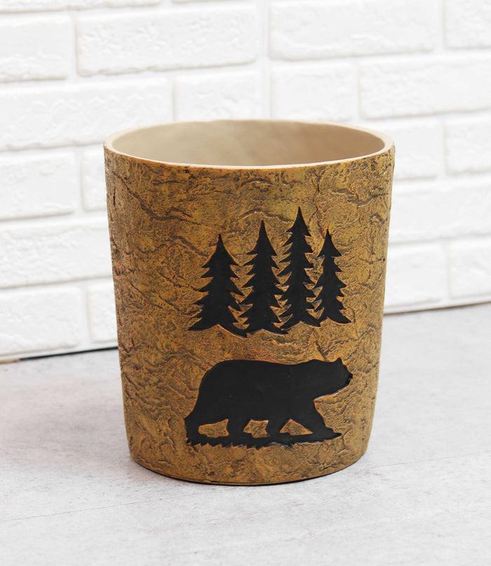 Ebros Gift Wildlife Rustic Black Bear Roaming Pine Trees Forest Waste Basket Dry Trash Bin