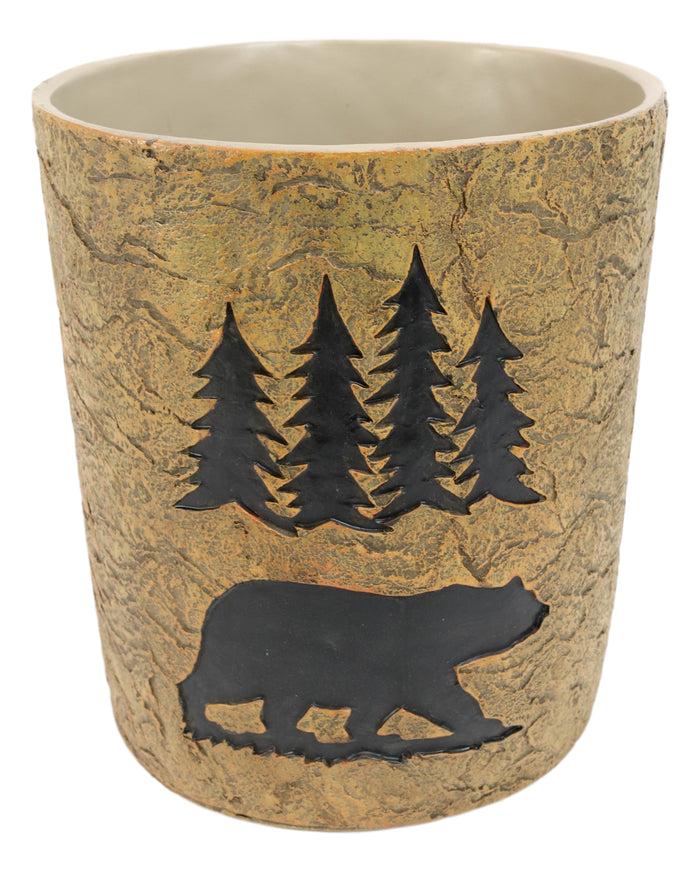 Ebros Gift Wildlife Rustic Black Bear Roaming Pine Trees Forest Waste Basket Dry Trash Bin