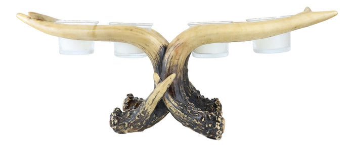 Ebros Gift Wildlife Rustic Buck Deer Stag Entwined Antlers 4 Votives Candle Holder Figurine
