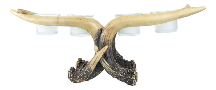 Ebros Gift Wildlife Rustic Buck Deer Stag Entwined Antlers 4 Votives Candle Holder Figurine