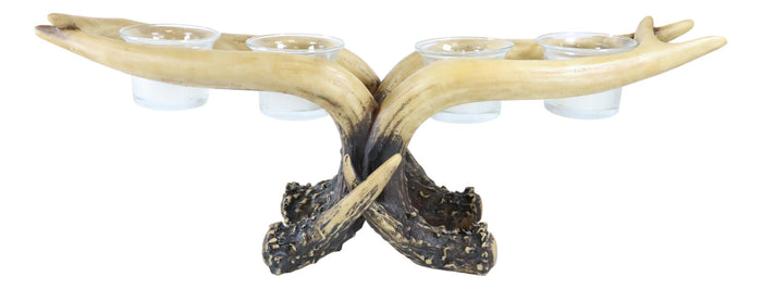 Ebros Gift Wildlife Rustic Buck Deer Stag Entwined Antlers 4 Votives Candle Holder Figurine