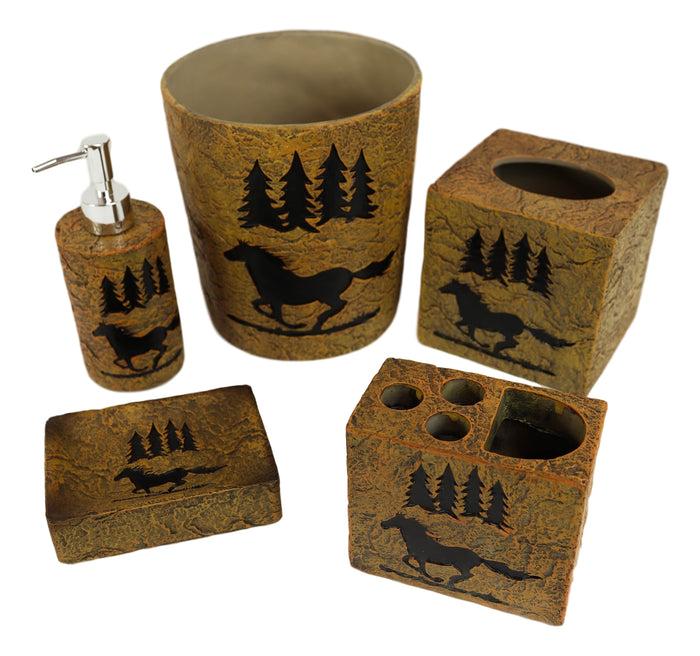 Ebros Gift Wildlife Rustic Galloping Mustang Horse Pine Trees Forest 5 Piece Bathroom Set