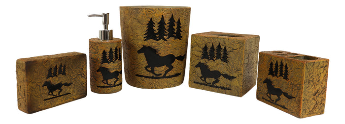 ebros gift Wildlife Rustic Galloping Mustang Horse Pine Trees Forest 5 Piece Bathroom Set