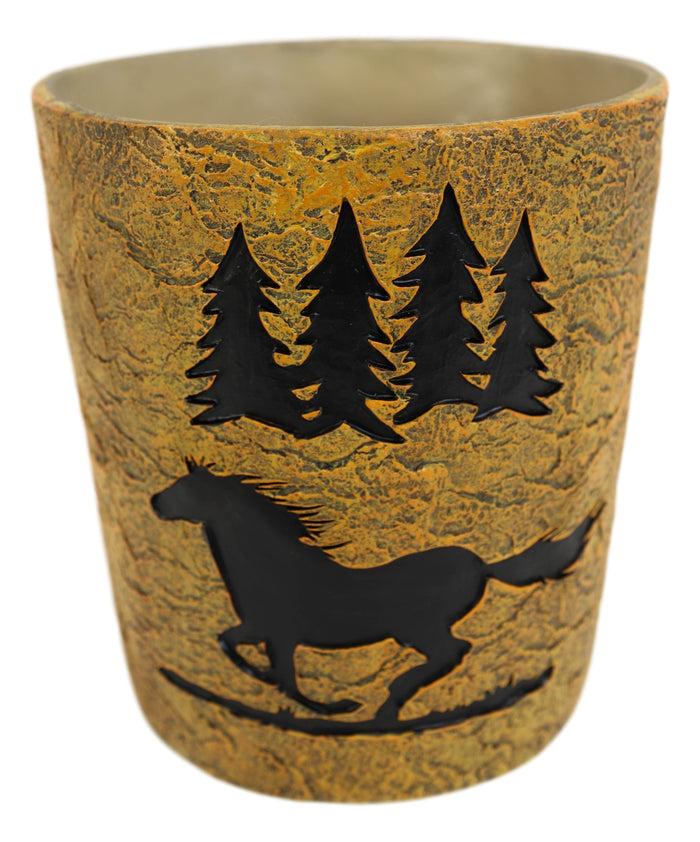 Ebros Gift Wildlife Rustic Mustang Horse Pine Trees Forest Waste Basket Dry Trash Bin Decor