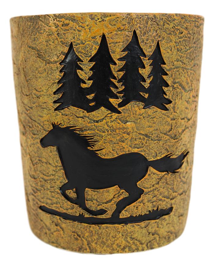 Ebros Gift Wildlife Rustic Mustang Horse Pine Trees Forest Waste Basket Dry Trash Bin Decor
