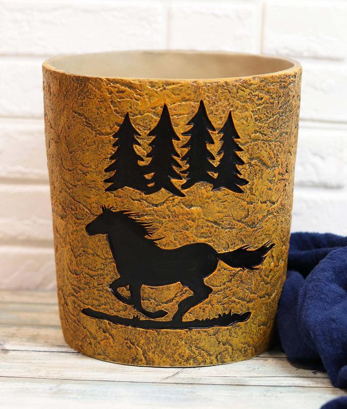 ebros gift Wildlife Rustic Mustang Horse Pine Trees Forest Waste Basket Dry Trash Bin Decor