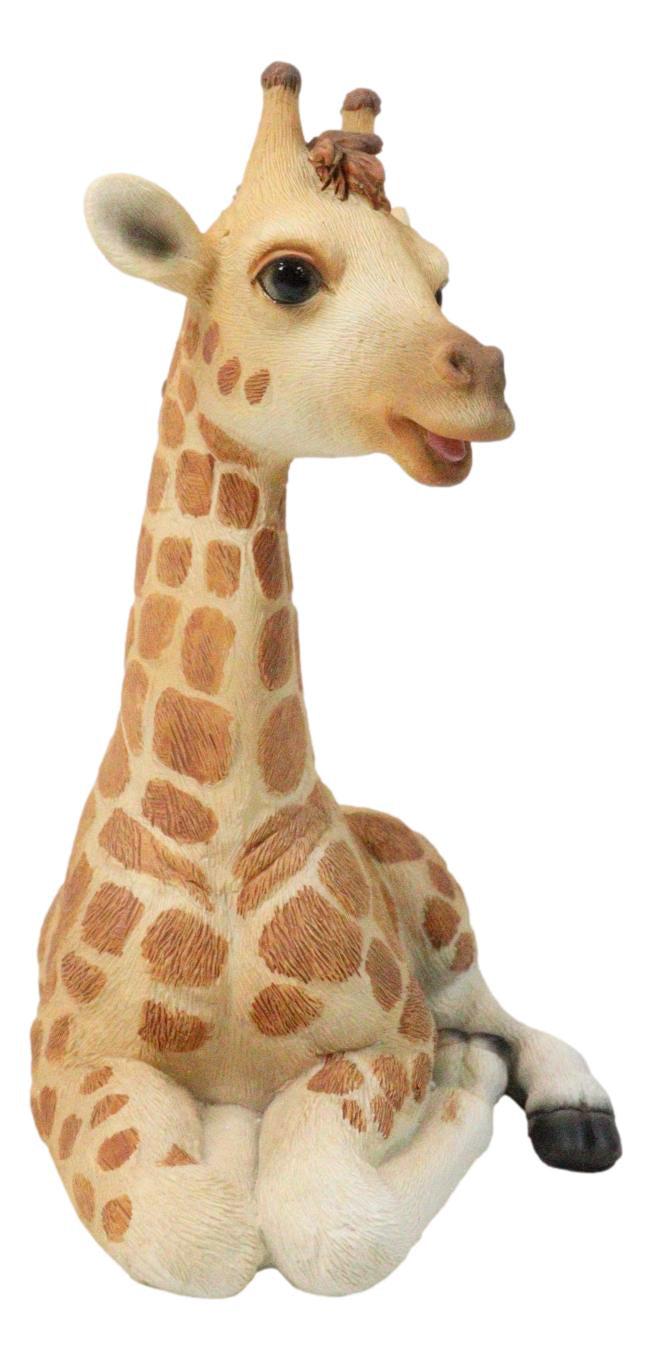 Ebros Gift Wildlife Safari Savannah Masai Giraffe Calf Sitting In Repose Figurine 5.75"H