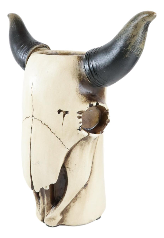 Ebros Gift Wildlife Southwestern Rustic Steer Ox Bull Cow Skull Vase Planter Decor Figurine