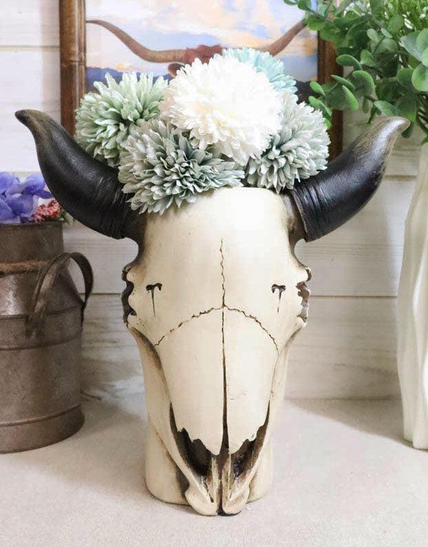 ebros gift Wildlife Southwestern Rustic Steer Ox Bull Cow Skull Vase Planter Decor Figurine