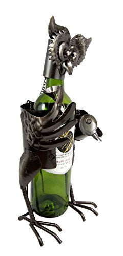 Ebros Gift Wine Tasting Tropical Forest Nocturnal Owl Metal Wine Bottle Holder Caddy Decor