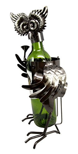 Ebros Gift Wine Tasting Tropical Forest Nocturnal Owl Metal Wine Bottle Holder Caddy Decor