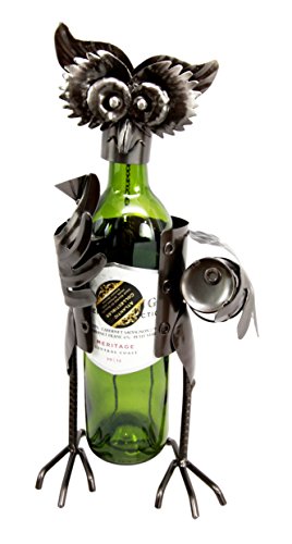 ebros gift Wine Tasting Tropical Forest Nocturnal Owl Metal Wine Bottle Holder Caddy Decor