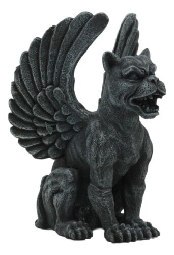 Ebros Gift Winged Lioness Gargoyle Statue 6.5"Tall Safari Giant Cat Feline Lion Notre Dame