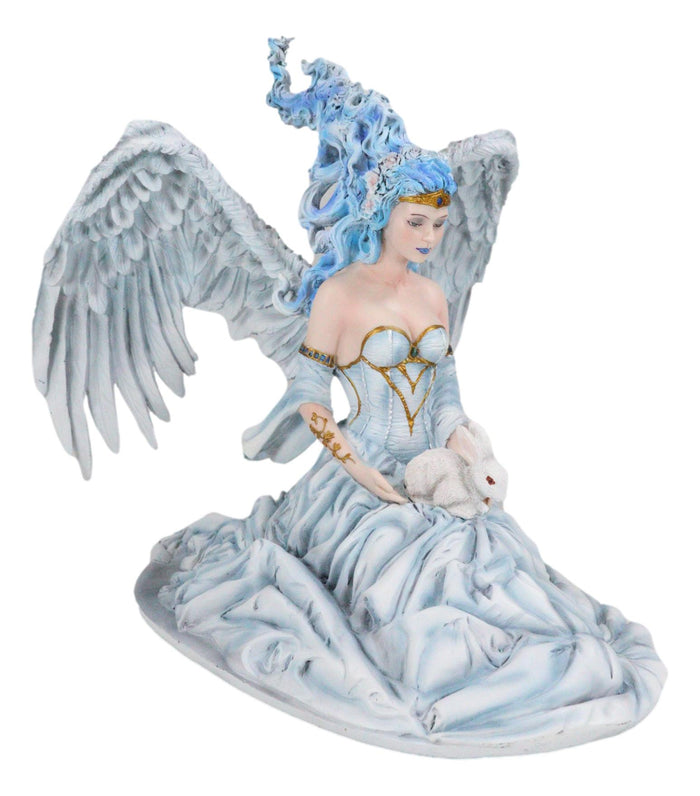 Ebros Gift Winter Fire Ice Fairy Angel Queen In Corset Gown With Bunny Rabbit Figurine