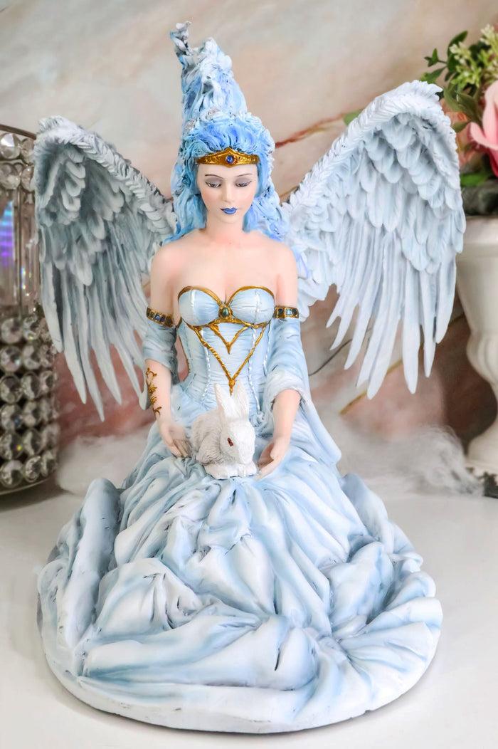 ebros gift Winter Fire Ice Fairy Angel Queen in Corset Gown With Bunny Rabbit Figurine