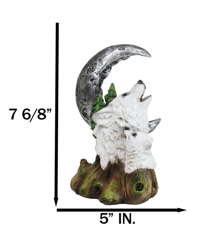 Ebros Gift Winter Pine Forest Howling Snow White Wolf Mother And Cub With LED Moon Figurine