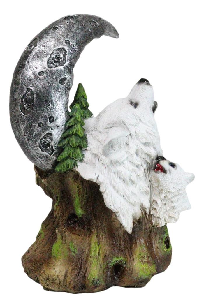 Ebros Gift Winter Pine Forest Howling Snow White Wolf Mother And Cub With LED Moon Figurine