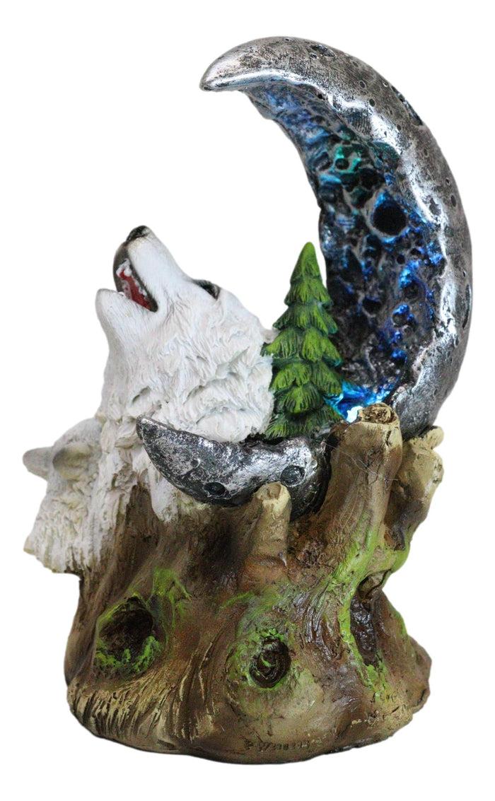 ebros gift Winter Pine Forest Howling Snow White Wolf Mother And Cub With LED Moon Figurine