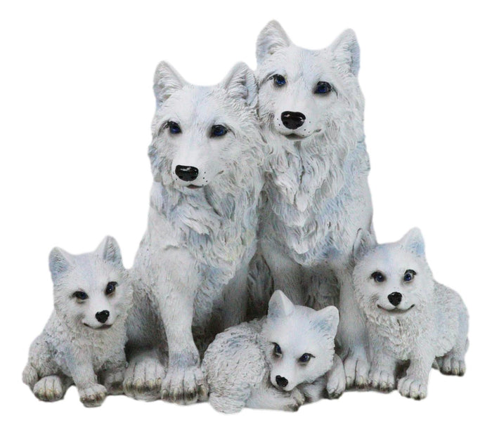 ebros gift Winter Snow White Wolf Mother And Father Sitting With 3 Cubs Family Figurine