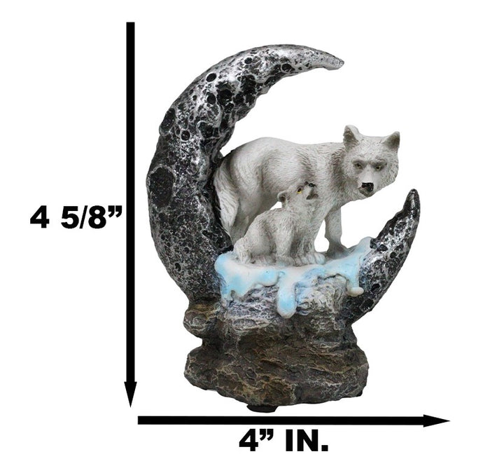 Ebros Gift Winter Snow White Wolf With Pup Cub By Snowy Crater Crescent Moon Figurine