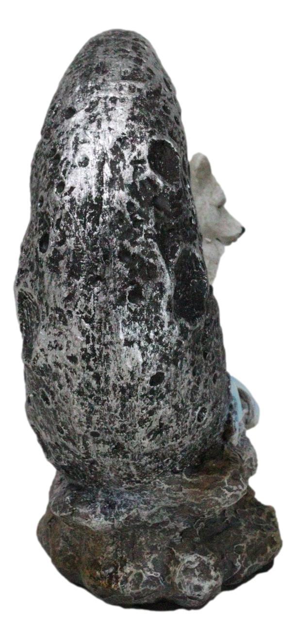Ebros Gift Winter Snow White Wolf With Pup Cub By Snowy Crater Crescent Moon Figurine
