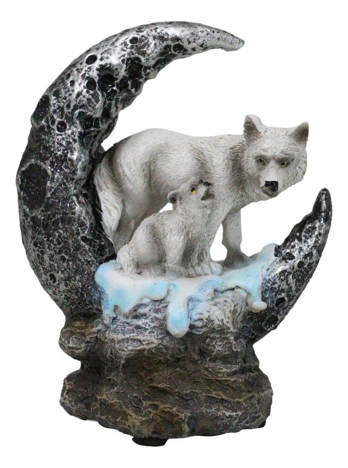 ebros gift Winter Snow White Wolf With Pup Cub By Snowy Crater Crescent Moon Figurine