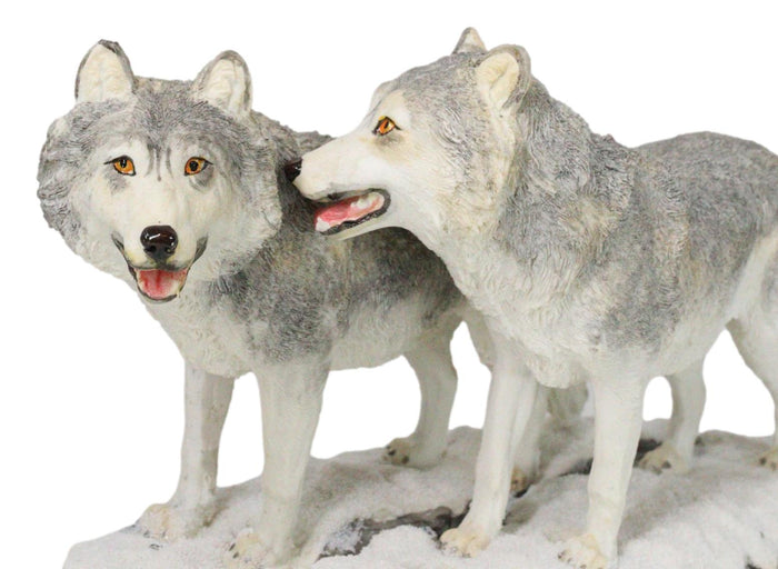 Ebros Gift Winter Woodlands Moon Twilight Romance Arctic Snow Wolf Couple Figurine 11.5"L
