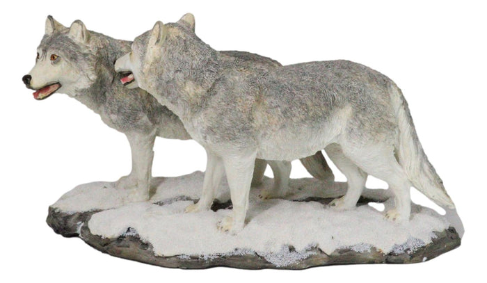 Ebros Gift Winter Woodlands Moon Twilight Romance Arctic Snow Wolf Couple Figurine 11.5"L