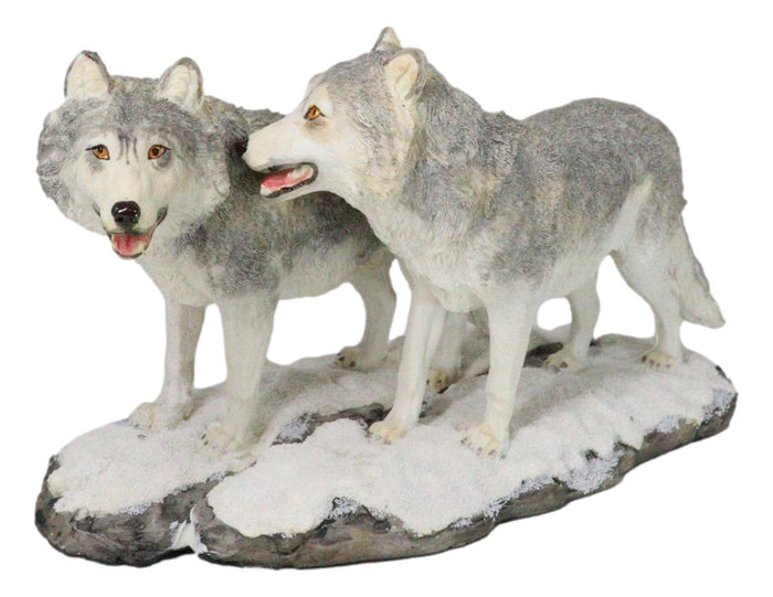 ebros gift Winter Woodlands Moon Twilight Romance Arctic Snow Wolf Couple Figurine 11.5"L