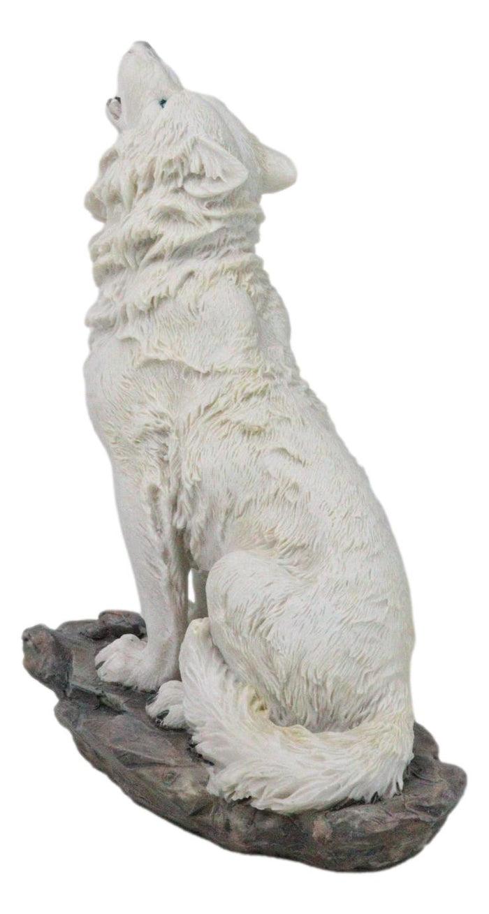 Ebros Gift Winter Woodlands Tundra Snow White Albino Wolf Howling At The Moon Figurine