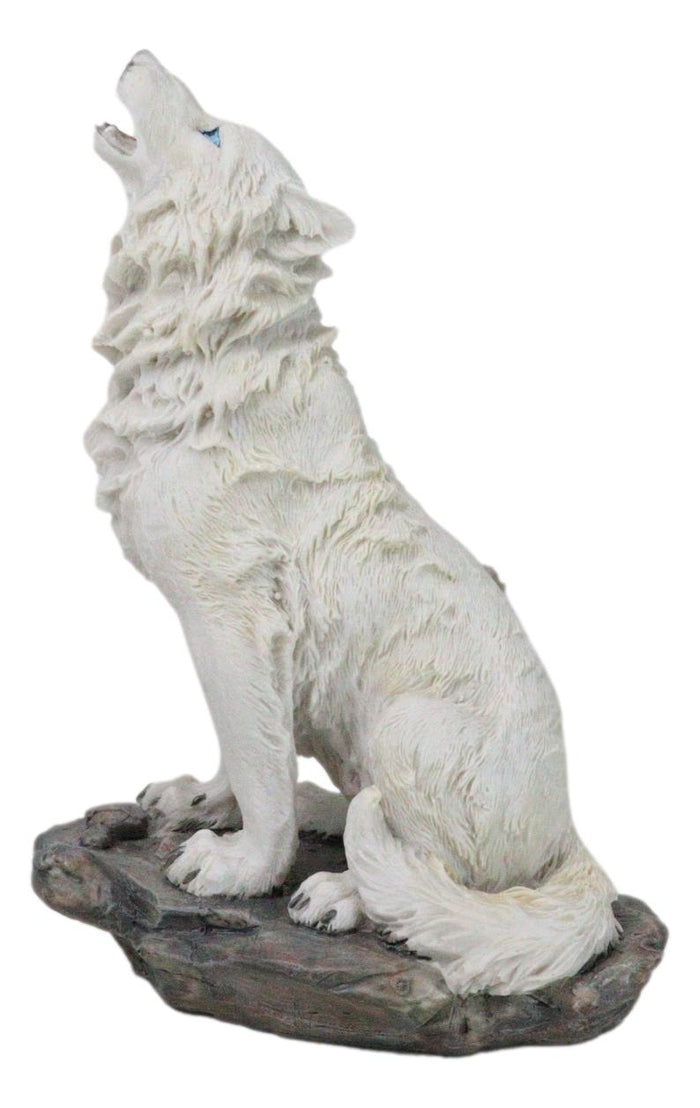 Ebros Gift Winter Woodlands Tundra Snow White Albino Wolf Howling At The Moon Figurine