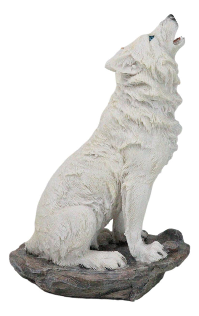 Ebros Gift Winter Woodlands Tundra Snow White Albino Wolf Howling At The Moon Figurine